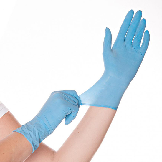 blue latex disposable gloves